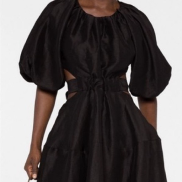 entro Dresses & Skirts - Entro Black Puff Sleeve Side & Back Cutouts Accents A-Line Gauzy Midi Dress Sz L